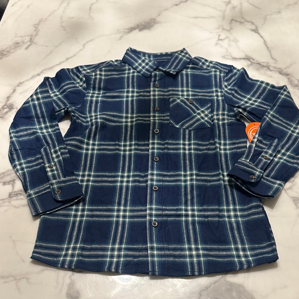 Wonder Nation Navy Plaid Button Down Shirt